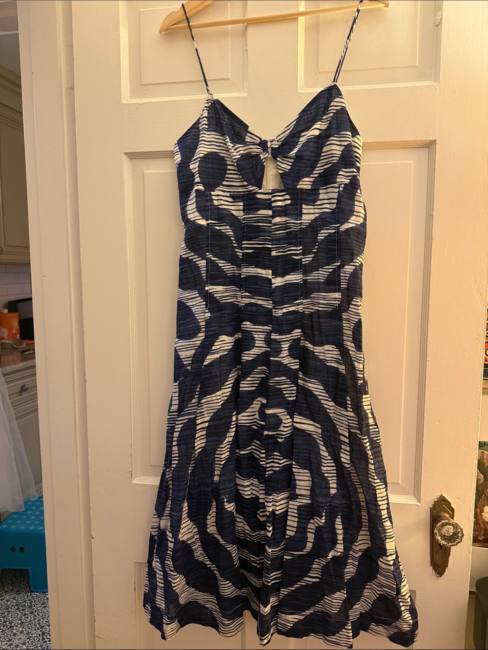 Banana Republic Navy and White Patterned Tie-Front Midi Dress